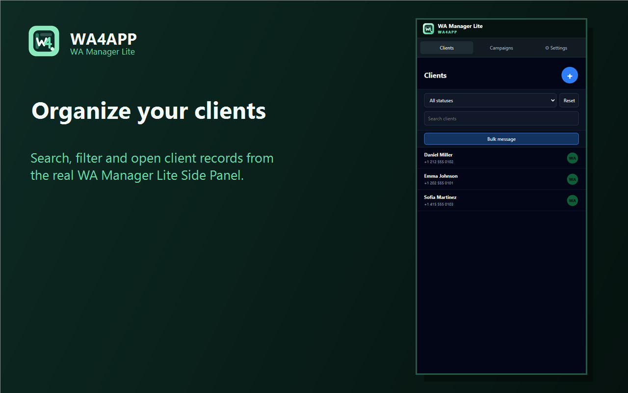 WA Manager Lite Clients with sample data